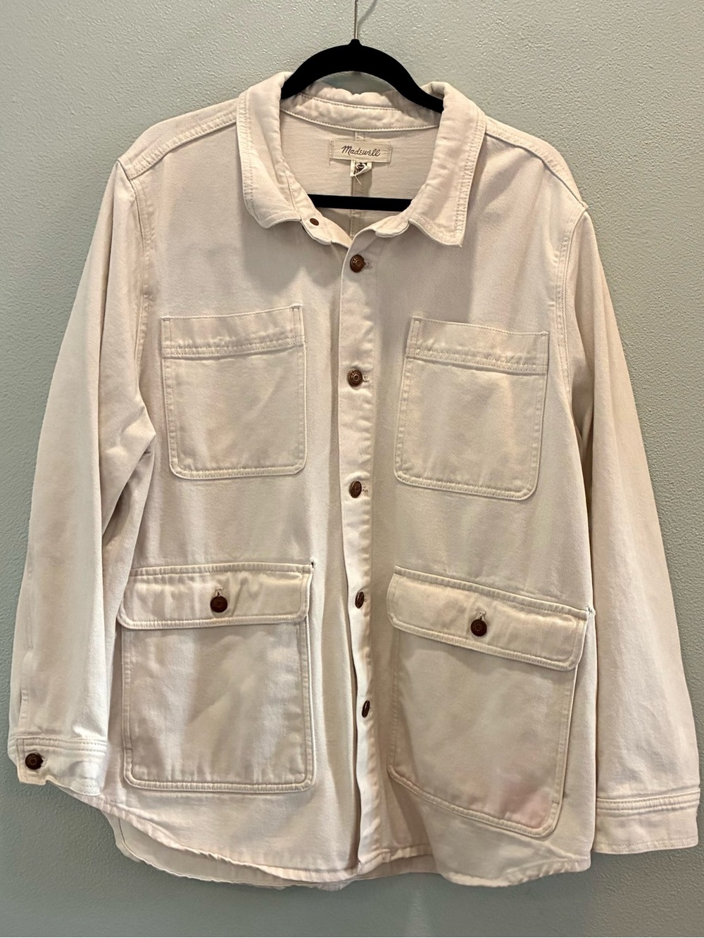 Madewell Ivory Utility Jacket Military Cargo Cotton Overshirt Women’s (est)XXL
